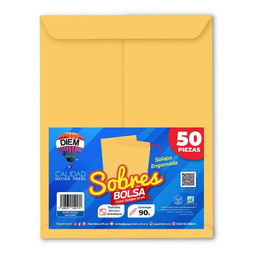 Imagen de SOBRE BOLSA MINISTRO (LEGAL) GOLDEN  ENGOMADO 50 PZAS